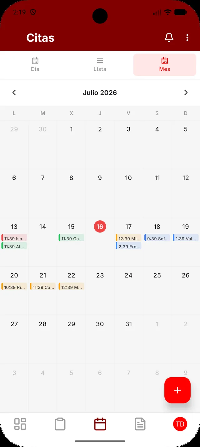 Agenda de citas en la app de Autico